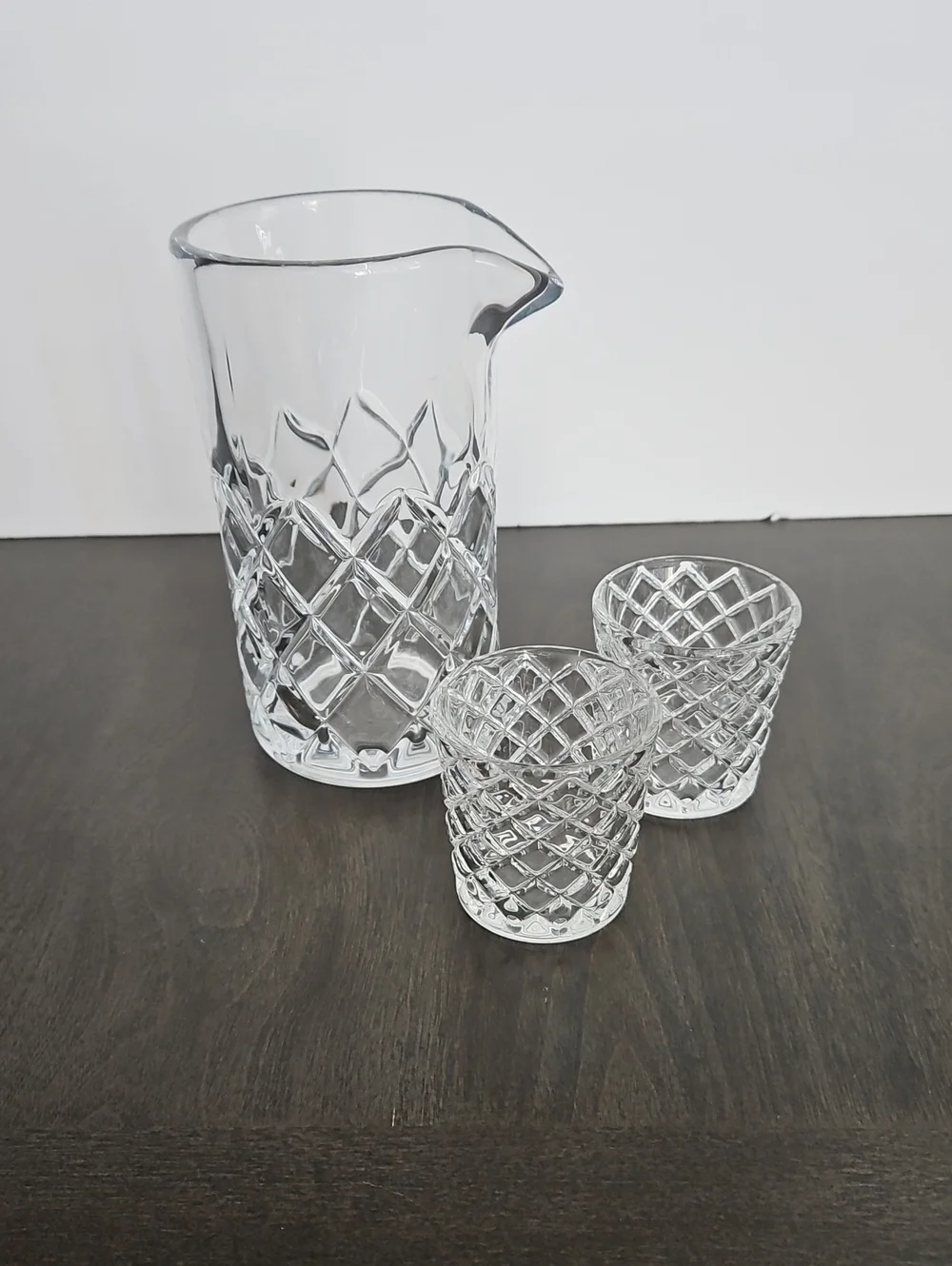 Crate & Barrel Clear Crystal-Style Glass Cocktail Pitcher & Shot Glasses Set